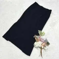 【ジーユー】ワイドリブニットナロースカート ロング タイト ブラック L ○