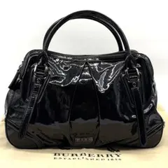 Burberry バーバリー ヒョウ柄 型押し エナメル ハンドバッグ ブラック 