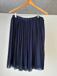ネイビー プリーツスカート ひざ丈