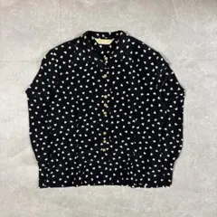 レトロ Y2K ハート柄 ブラウス ブラック 金ボタン 柄シャツ