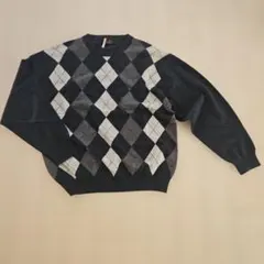 アーガイル柄 カシミヤ100% ニット セーター L