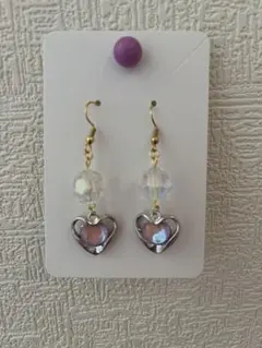 ハート型クリスタルビーズピアス