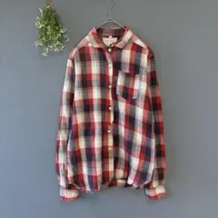 ディープブルー［M］大人カジュアル◎上質インド綿◎さらり素材◎チェック柄シャツ