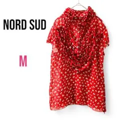 【ノールシュド】花柄フリル付きブラウス オシャレ かわいい レッド M 美品のサムネイル