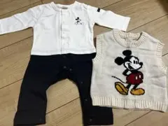 【70】【未使用】プティマイン ミッキー ロンパース ベスト セット