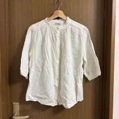 Samansa Mos2 フリルネック五分袖ブラウス