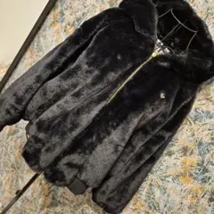 アディダス❤ フード付きファーコート 黒❤L