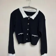 GRL シャギーカラー配色ニットカーディガン