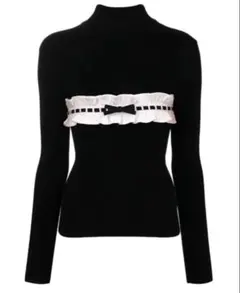 JILTU petit frill knit(white/blue) - メルカリ