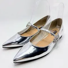 美品✨OHGAオーガ❣️メリージェーンパンプス シルバー 23cm OHGA メリージェーン シルバー ポインテッドトゥ フラットシューズ