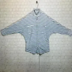 青と白のストライプ Mサイズ シャツ　シンプル 夏おすすめ　人気デザイン