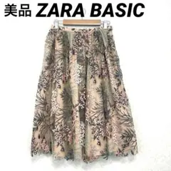 美品【ZARA BASIC】 花柄刺繍レースフレアスカート XSひざ丈