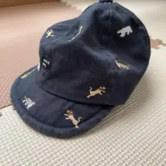 動物刺繍 ネイビー ベビー帽子 48-50cm
