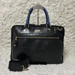 未使用級✨シール ビジネスバッグ タイヤ 10周年記念 クロコ型押し ブラック