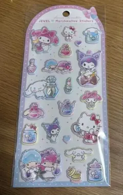 ジュエルマシュマロステッカー　キティ　マイメロ　クロミ　シナモロール　キキララ