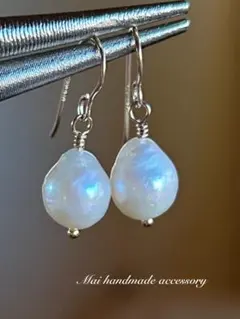 ☆淡水パール バロック ホワイト 14kgfピアス天然石