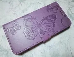 iPhoneXR 用 スマホケース 手帳型 蝶柄 バタフライ パープル 紫色
