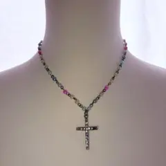 00s カラフルビーズ十字架ネックレス 平成ギャルy2kフェアリーグランジクロス
