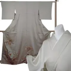 美品【色留袖】紗綾形地紋　菊　刺繍　唐草　比翼仕立て　金彩　手染め　163cm