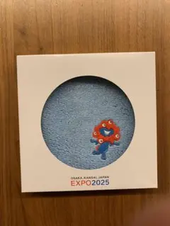 EXPO 2025ミャクミャク刺繍 ハンドタオル　水色　チェック　箱付き