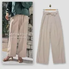 BEAUTY&YOUTH ハイウエストゴムイージーベルトパンツ コットン 麻 Ｍ