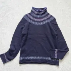 ローラアシュレイ◇ハイネックウールセーター ノルディック柄 北欧 ナチュラル S