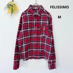 フェリシモ 長袖 チェック ネルシャツ M レッド フランネル 羽織り コットン