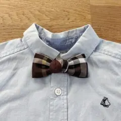 ハンドメイド　キッズ　蝶ネクタイ　リボンブローチ　ブラウン系　オーバーチェック