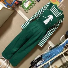 TROTTER 245 80's風 ロンT&わんちゃんサロペット 古着 緑