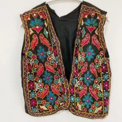 コムデギャルソン トリコ フリーサイズ 刺繍入り黒ベスト 花と鳥の