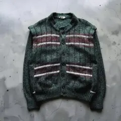 Vintage レトロ 大きいサイズ 変形切り替え ニット ニットカーディガン