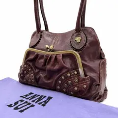 美品 アナスイ がま口 レザー トートバッグ スタッズ 肩掛け 茶色 金具 女性