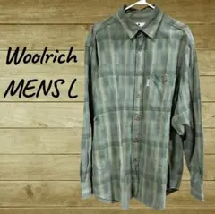 Woolrich メンズ L 長袖シャツ オリーブグリーン系チェック　古着