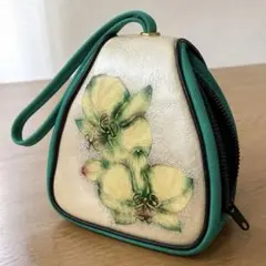作家作品！レトロ　花柄ポーチ エメラルドグリーン 小物入れ