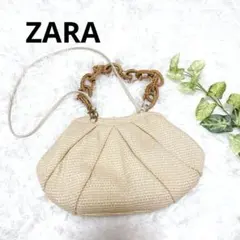 【美品】ZARAザラ 2way かごバッグ クラッチ ショルダーバッグ ラフィア