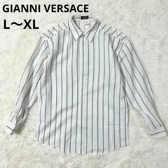 美品 GIANNI VERSACE シャツ 長袖 メンズ ストライプ ホワイトL