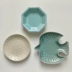 【新品3点】　美濃焼　鳥型 プレート　レース 小皿　八角 ドット 小鉢　水色のサムネイル