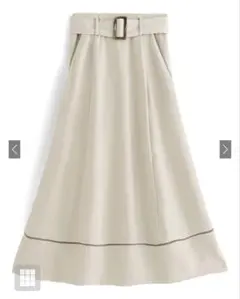 グレイル　GRL ベルト付き配色パイピングフレアスカート　ベージュ　M