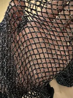 シルバーラメ編みタイツ　ブラック