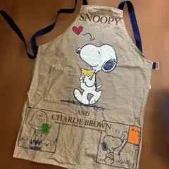 昭和レトロ PEANUTS レトロスヌーピー エプロン 赤チェック 100サイズ
