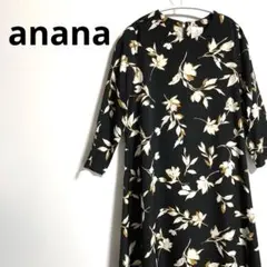 【美品】レディース　ワンピース　花柄　キレイめ　膝丈　ブラック　サラサラ