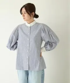BASCO バスコ ルフィナ ストライプ フリルギャザーブラウス - メルカリ