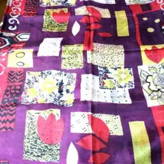 C&A 総柄スカーフ シルク100% Made in U.K. ワインカラー