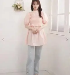 ビスチェ パフスリーブ リボン フレンチガーリー 韓国 2点セット 2way