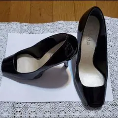未使用meda パンプスサンダル　本革エナメル黒