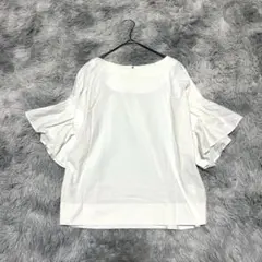 【オペークドットクリップ】トップス ホワイト M 袖ゴム 裾スリット 清楚のサムネイル
