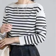 【美品】IENA SUVIN COTTONボーダーコンパクトプルオーバー　イエナのサムネイル