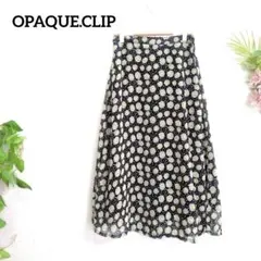 オペークドットクリップ 花柄 フレアスカート L 40 黒 白 春夏 膝下