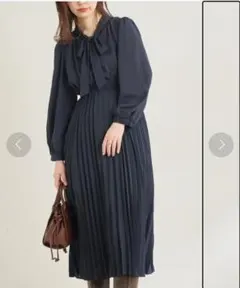 natural couture 長袖 ワンピース リボン プリーツ