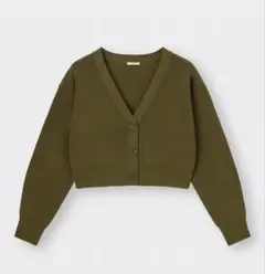 GU ウォッシャブルクロップドカーディガン オリーブ